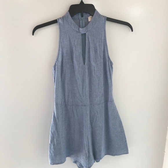 Everly S Blue Kaity Romper Solid Cotton Casual - Picture 4 of 7